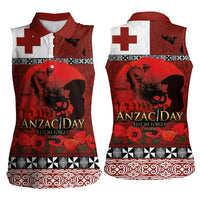 Tonga ANZAC Day Women Sleeveless Polo Shirt Gallipoli Lest We Forget Ngatu Art Tribal LT03 - Polynesian Pride