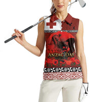 Tonga ANZAC Day Women Sleeveless Polo Shirt Gallipoli Lest We Forget Ngatu Art Tribal LT03 - Polynesian Pride