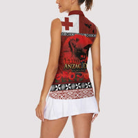 Tonga ANZAC Day Women Sleeveless Polo Shirt Gallipoli Lest We Forget Ngatu Art Tribal LT03 - Polynesian Pride