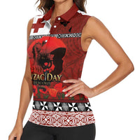 Tonga ANZAC Day Women Sleeveless Polo Shirt Gallipoli Lest We Forget Ngatu Art Tribal LT03 - Polynesian Pride
