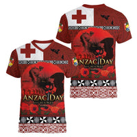 Tonga ANZAC Day Women V-Neck T-Shirt Gallipoli Lest We Forget Ngatu Art Tribal LT03 - Polynesian Pride