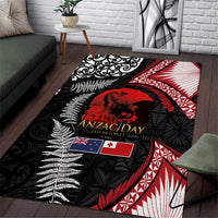 Tonga and New Zealand ANZAC Day Area Rug Gallipoli Lest We Forget Ngatu Art Tribal and Maori Tattoo with Fern LT03 Black - Polynesian Pride