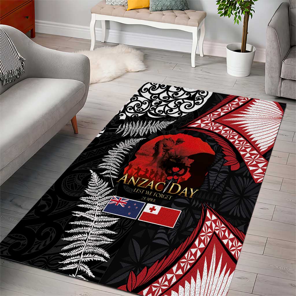 Tonga and New Zealand ANZAC Day Area Rug Gallipoli Lest We Forget Ngatu Art Tribal and Maori Tattoo with Fern LT03 - Polynesian Pride