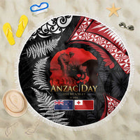 Tonga and New Zealand ANZAC Day Beach Blanket Gallipoli Lest We Forget Ngatu Art Tribal and Maori Tattoo with Fern LT03 One Size 150cm Black - Polynesian Pride
