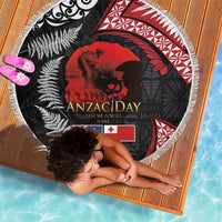 Tonga and New Zealand ANZAC Day Beach Blanket Gallipoli Lest We Forget Ngatu Art Tribal and Maori Tattoo with Fern LT03 - Polynesian Pride