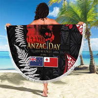 Tonga and New Zealand ANZAC Day Beach Blanket Gallipoli Lest We Forget Ngatu Art Tribal and Maori Tattoo with Fern LT03 - Polynesian Pride