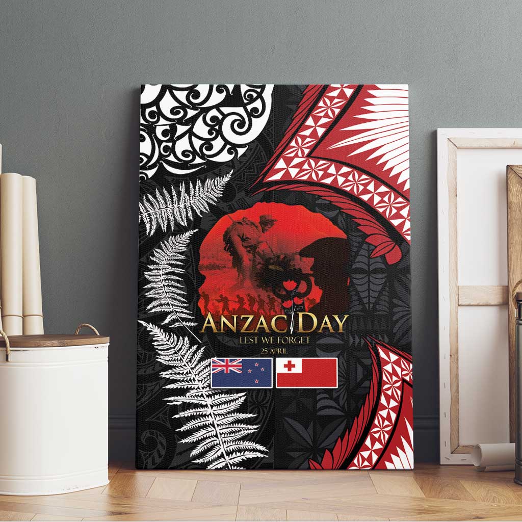 Tonga and New Zealand ANZAC Day Canvas Wall Art Gallipoli Lest We Forget Ngatu Art Tribal and Maori Tattoo with Fern LT03 - Polynesian Pride