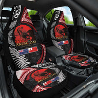 Tonga and New Zealand ANZAC Day Car Seat Cover Gallipoli Lest We Forget Ngatu Art Tribal and Maori Tattoo with Fern LT03 One Size Black - Polynesian Pride