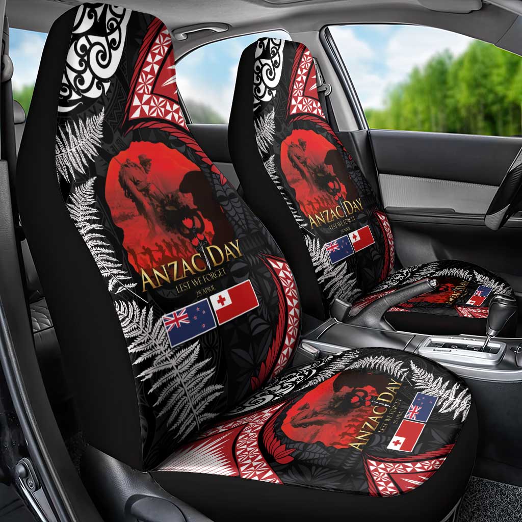 Tonga and New Zealand ANZAC Day Car Seat Cover Gallipoli Lest We Forget Ngatu Art Tribal and Maori Tattoo with Fern LT03 - Polynesian Pride