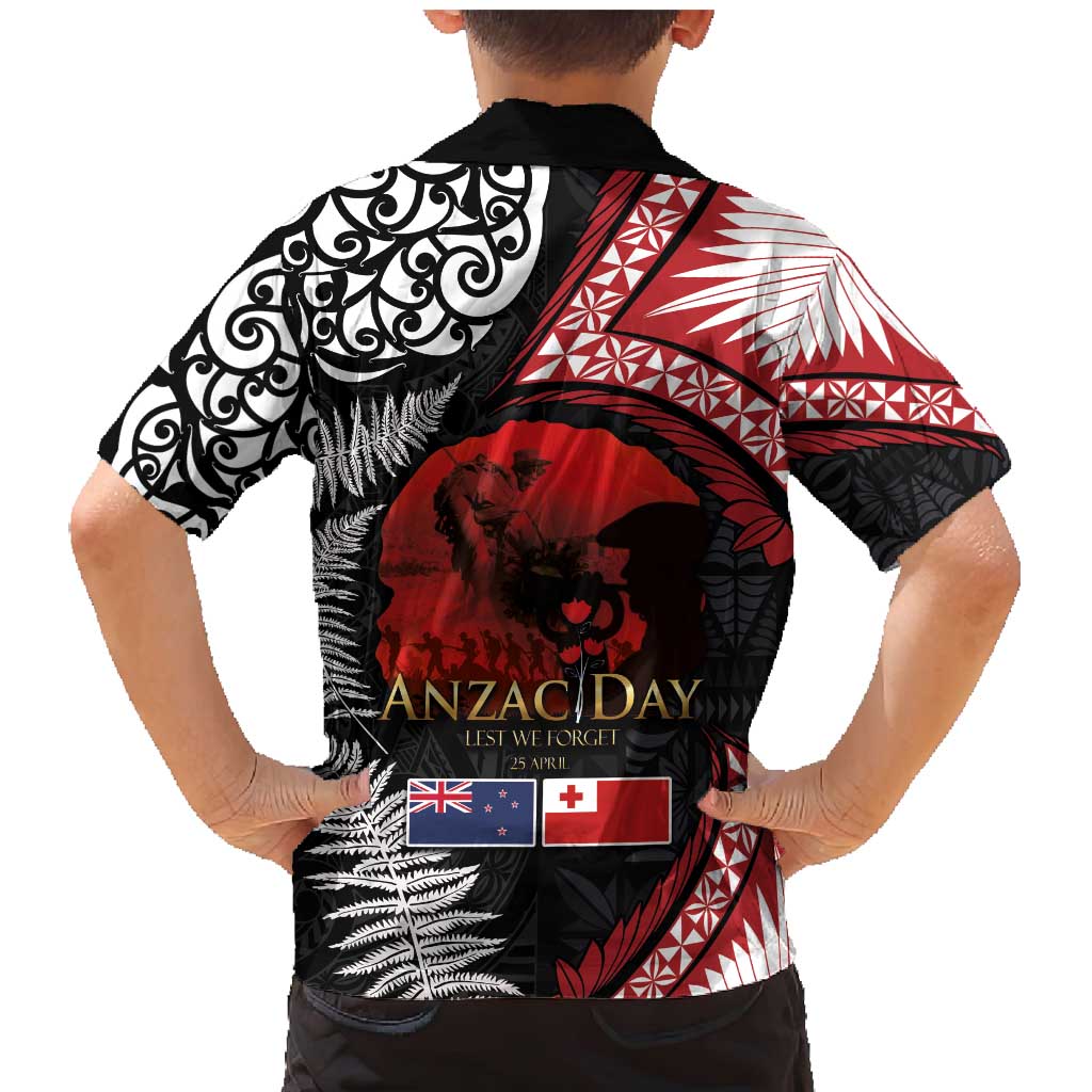 Tonga and New Zealand ANZAC Day Family Matching Mermaid Dress and Hawaiian Shirt Gallipoli Lest We Forget Ngatu Art Tribal and Maori Tattoo with Fern LT03 - Polynesian Pride
