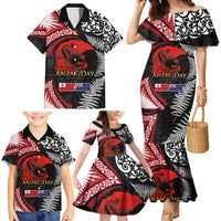 Tonga and New Zealand ANZAC Day Family Matching Mermaid Dress and Hawaiian Shirt Gallipoli Lest We Forget Ngatu Art Tribal and Maori Tattoo with Fern LT03 - Polynesian Pride