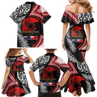 Tonga and New Zealand ANZAC Day Family Matching Mermaid Dress and Hawaiian Shirt Gallipoli Lest We Forget Ngatu Art Tribal and Maori Tattoo with Fern LT03 - Polynesian Pride