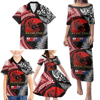 Tonga and New Zealand ANZAC Day Family Matching Puletasi and Hawaiian Shirt Gallipoli Lest We Forget Ngatu Art Tribal and Maori Tattoo with Fern LT03 - Polynesian Pride