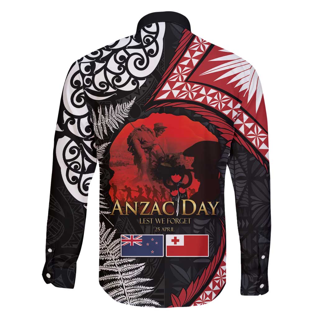 Tonga and New Zealand ANZAC Day Family Matching Short Sleeve Bodycon Dress and Hawaiian Shirt Gallipoli Lest We Forget Ngatu Art Tribal and Maori Tattoo with Fern LT03 - Polynesian Pride