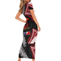 Tonga and New Zealand ANZAC Day Family Matching Short Sleeve Bodycon Dress and Hawaiian Shirt Gallipoli Lest We Forget Ngatu Art Tribal and Maori Tattoo with Fern LT03 - Polynesian Pride