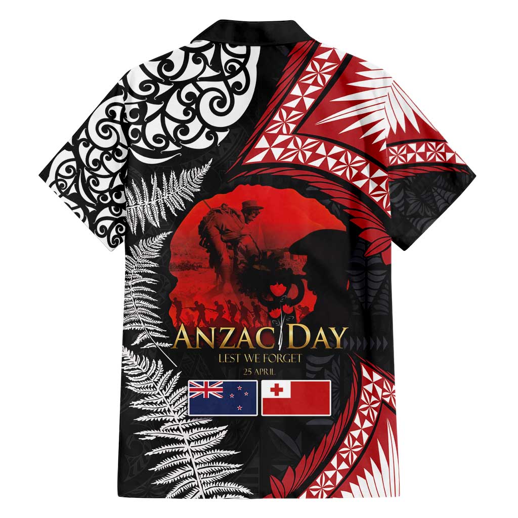 Tonga and New Zealand ANZAC Day Family Matching Summer Maxi Dress and Hawaiian Shirt Gallipoli Lest We Forget Ngatu Art Tribal and Maori Tattoo with Fern LT03 - Polynesian Pride
