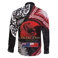 Tonga and New Zealand ANZAC Day Family Matching Tank Maxi Dress and Hawaiian Shirt Gallipoli Lest We Forget Ngatu Art Tribal and Maori Tattoo with Fern LT03 - Polynesian Pride