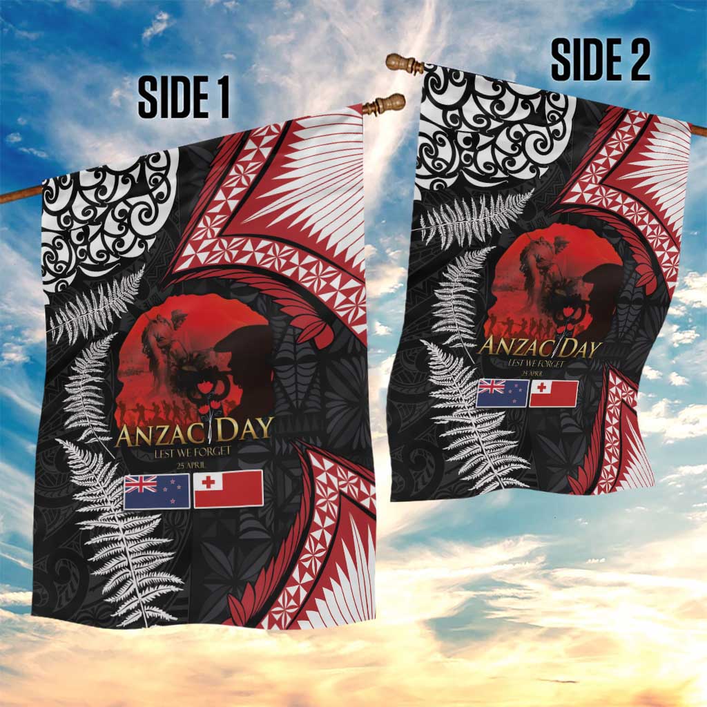 Tonga and New Zealand ANZAC Day Garden Flag Gallipoli Lest We Forget Ngatu Art Tribal and Maori Tattoo with Fern LT03 - Polynesian Pride