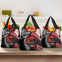 Tonga and New Zealand ANZAC Day Grocery Bag Gallipoli Lest We Forget Ngatu Art Tribal and Maori Tattoo with Fern LT03 3-pack One Size Black - Polynesian Pride