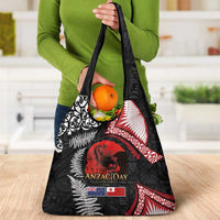 Tonga and New Zealand ANZAC Day Grocery Bag Gallipoli Lest We Forget Ngatu Art Tribal and Maori Tattoo with Fern LT03 - Polynesian Pride