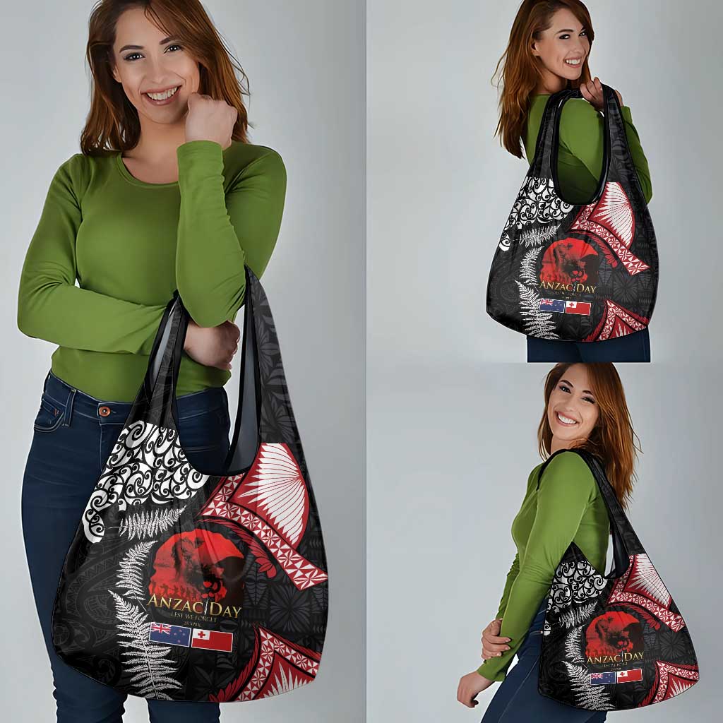Tonga and New Zealand ANZAC Day Grocery Bag Gallipoli Lest We Forget Ngatu Art Tribal and Maori Tattoo with Fern LT03 - Polynesian Pride