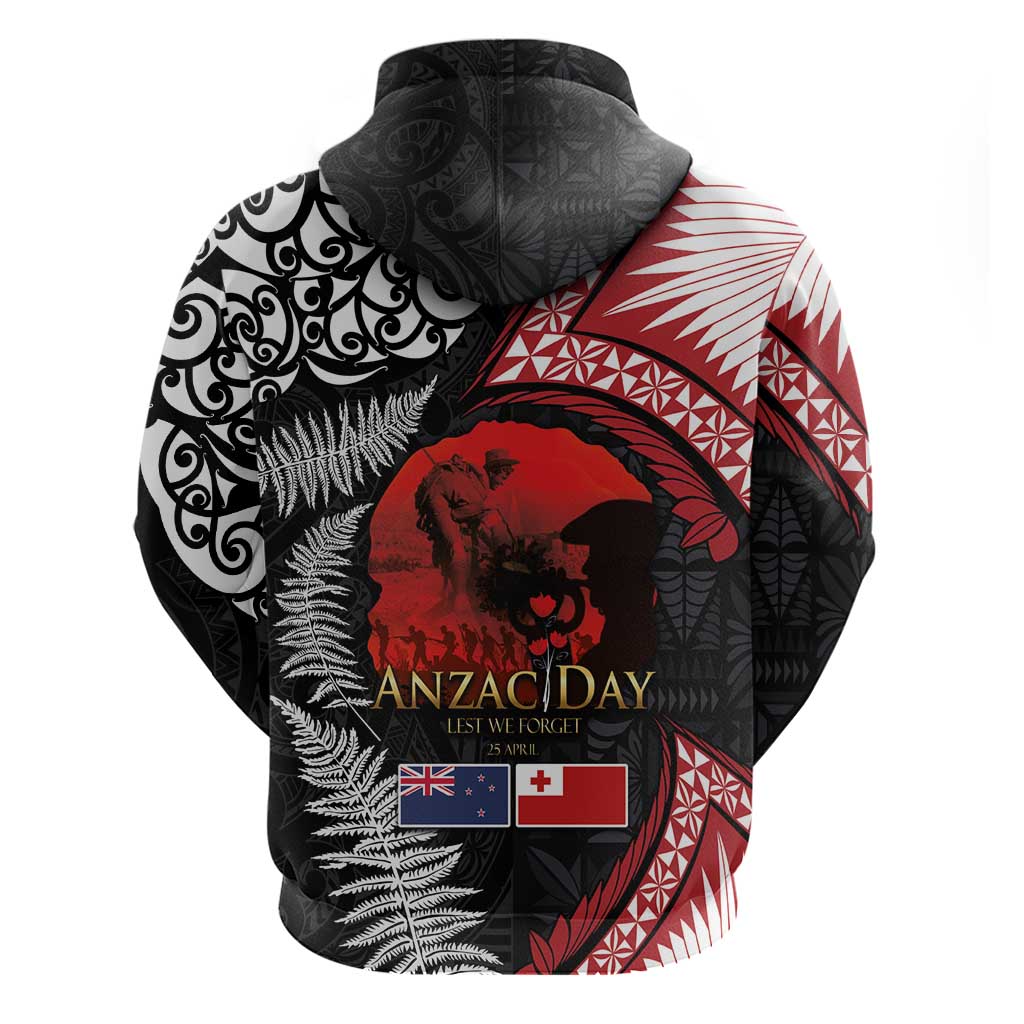 Tonga and New Zealand ANZAC Day Hoodie Gallipoli Lest We Forget Ngatu Art Tribal and Maori Tattoo with Fern LT03 - Polynesian Pride