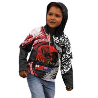 Tonga and New Zealand ANZAC Day Kid Hoodie Gallipoli Lest We Forget Ngatu Art Tribal and Maori Tattoo with Fern LT03 - Polynesian Pride