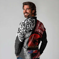Tonga and New Zealand ANZAC Day Long Sleeve Polo Shirt Gallipoli Lest We Forget Ngatu Art Tribal and Maori Tattoo with Fern LT03 - Polynesian Pride