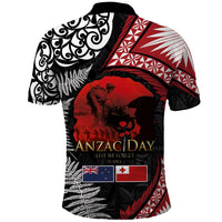 Tonga and New Zealand ANZAC Day Polo Shirt Gallipoli Lest We Forget Ngatu Art Tribal and Maori Tattoo with Fern LT03 - Polynesian Pride