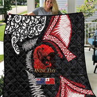 Tonga and New Zealand ANZAC Day Quilt Gallipoli Lest We Forget Ngatu Art Tribal and Maori Tattoo with Fern LT03 Black - Polynesian Pride