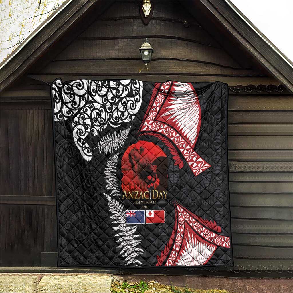 Tonga and New Zealand ANZAC Day Quilt Gallipoli Lest We Forget Ngatu Art Tribal and Maori Tattoo with Fern LT03 - Polynesian Pride