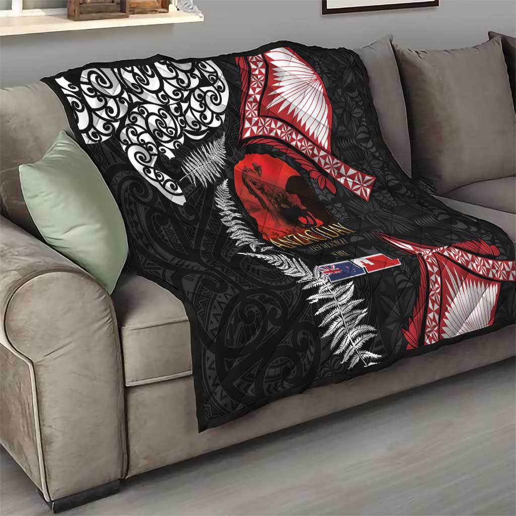 Tonga and New Zealand ANZAC Day Quilt Gallipoli Lest We Forget Ngatu Art Tribal and Maori Tattoo with Fern LT03 - Polynesian Pride