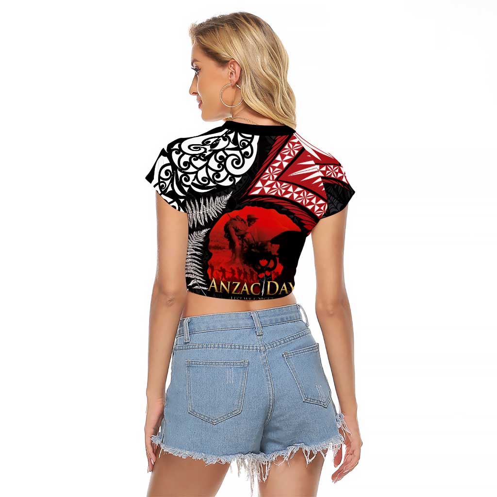 Tonga and New Zealand ANZAC Day Raglan Cropped T Shirt Gallipoli Lest We Forget Ngatu Art Tribal and Maori Tattoo with Fern LT03 - Polynesian Pride