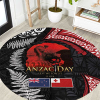 Tonga and New Zealand ANZAC Day Round Carpet Gallipoli Lest We Forget Ngatu Art Tribal and Maori Tattoo with Fern LT03 Black - Polynesian Pride