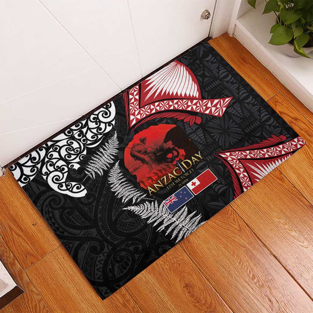 Tonga and New Zealand ANZAC Day Rubber Doormat Gallipoli Lest We Forget Ngatu Art Tribal and Maori Tattoo with Fern LT03 - Polynesian Pride