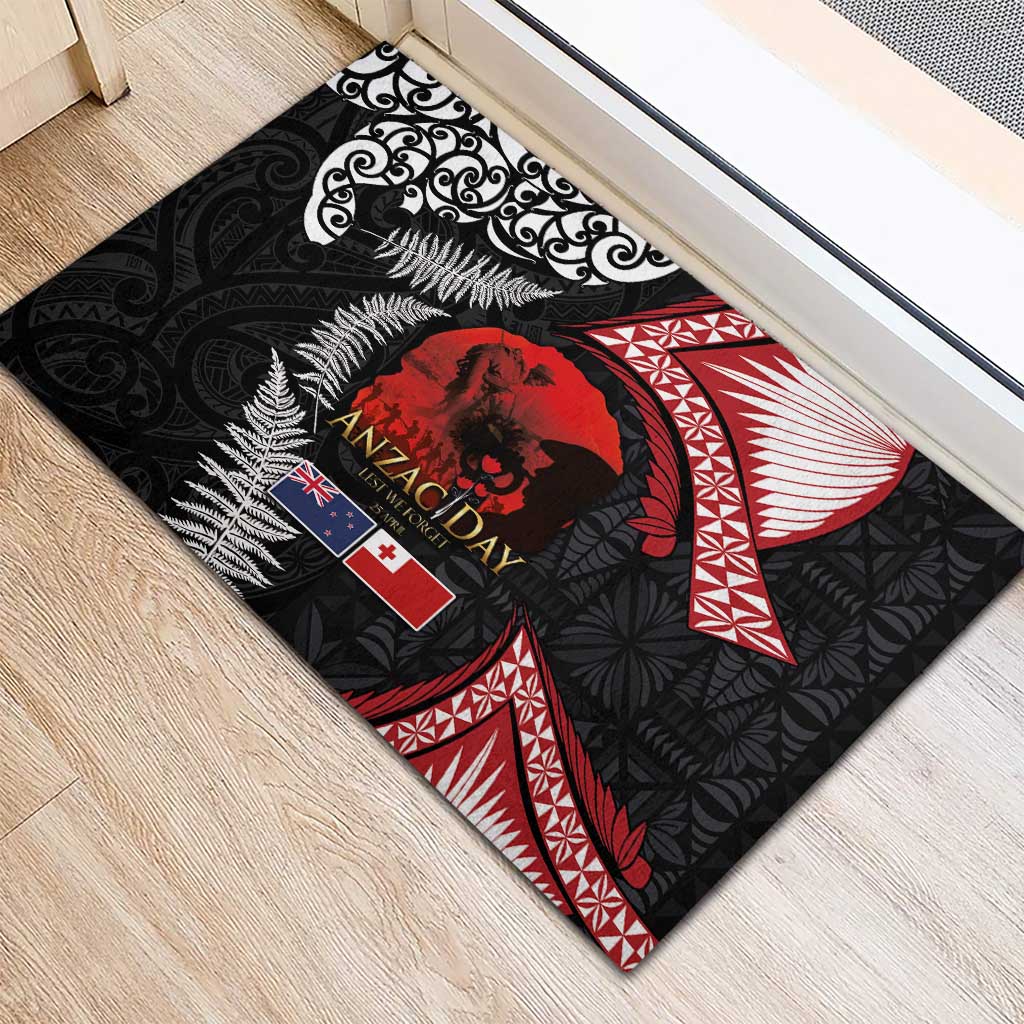 Tonga and New Zealand ANZAC Day Rubber Doormat Gallipoli Lest We Forget Ngatu Art Tribal and Maori Tattoo with Fern LT03 - Polynesian Pride