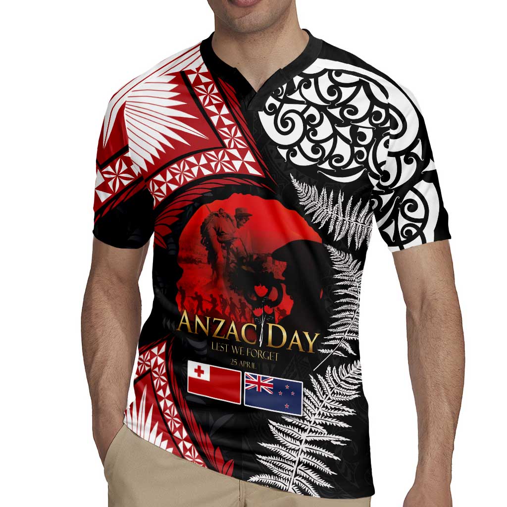 Tonga and New Zealand ANZAC Day Rugby Jersey Gallipoli Lest We Forget Ngatu Art Tribal and Maori Tattoo with Fern LT03 - Polynesian Pride