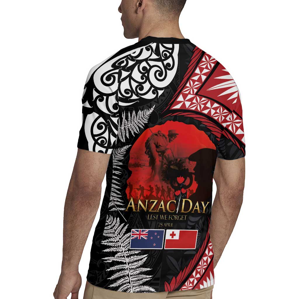 Tonga and New Zealand ANZAC Day Rugby Jersey Gallipoli Lest We Forget Ngatu Art Tribal and Maori Tattoo with Fern LT03 - Polynesian Pride