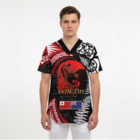 Tonga and New Zealand ANZAC Day Scrub Top Gallipoli Lest We Forget Ngatu Art Tribal and Maori Tattoo with Fern LT03 - Polynesian Pride