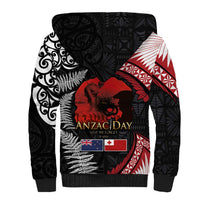 Tonga and New Zealand ANZAC Day Sherpa Hoodie Gallipoli Lest We Forget Ngatu Art Tribal and Maori Tattoo with Fern LT03 - Polynesian Pride