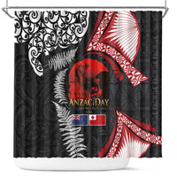 Tonga and New Zealand ANZAC Day Shower Curtain Gallipoli Lest We Forget Ngatu Art Tribal and Maori Tattoo with Fern LT03 Black - Polynesian Pride