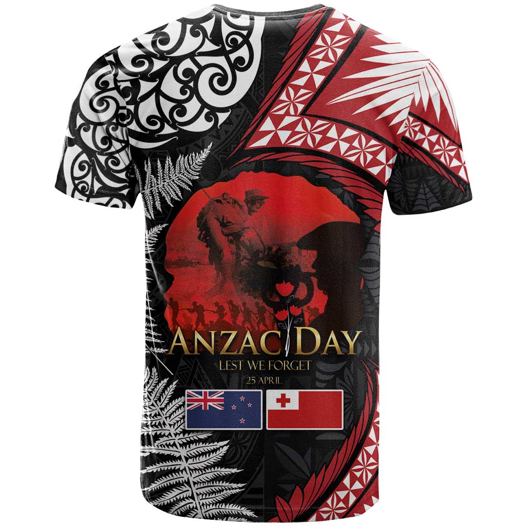 Tonga and New Zealand ANZAC Day T Shirt Gallipoli Lest We Forget Ngatu Art Tribal and Maori Tattoo with Fern LT03 - Polynesian Pride