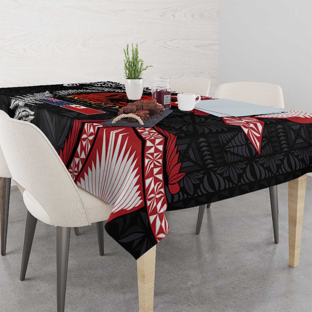 Tonga and New Zealand ANZAC Day Tablecloth Gallipoli Lest We Forget Ngatu Art Tribal and Maori Tattoo with Fern LT03 - Polynesian Pride
