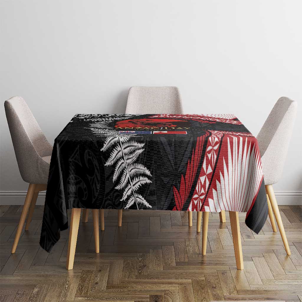 Tonga and New Zealand ANZAC Day Tablecloth Gallipoli Lest We Forget Ngatu Art Tribal and Maori Tattoo with Fern LT03 - Polynesian Pride