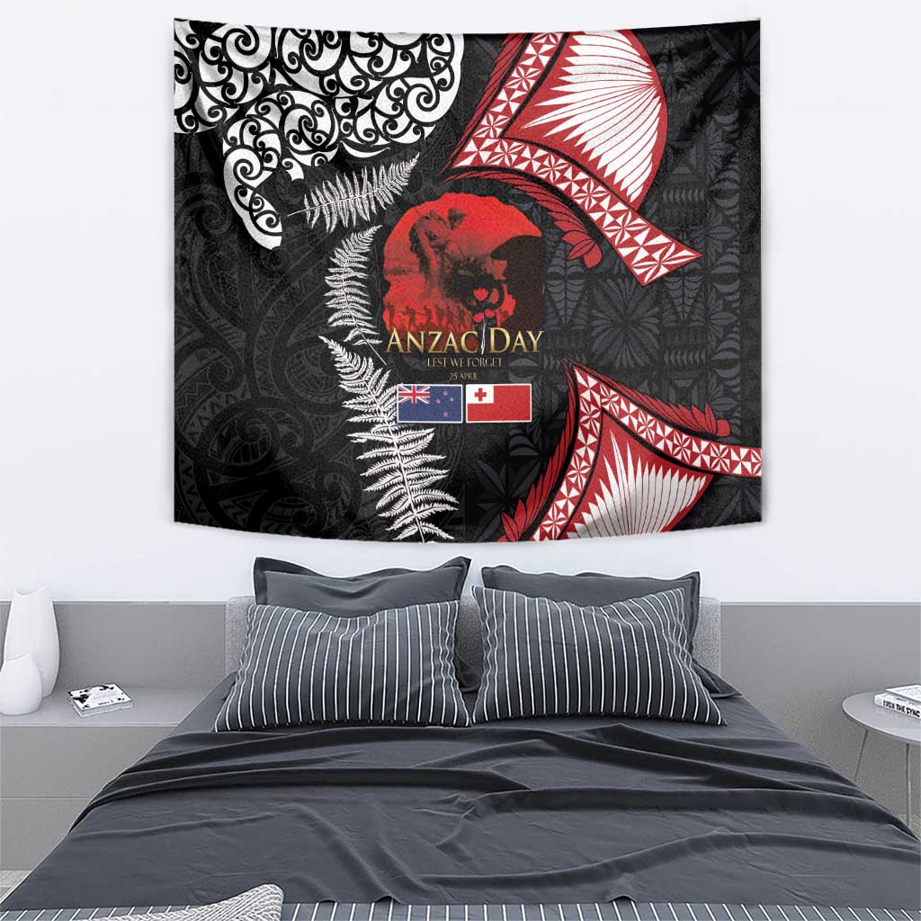 Tonga and New Zealand ANZAC Day Tapestry Gallipoli Lest We Forget Ngatu Art Tribal and Maori Tattoo with Fern LT03 - Polynesian Pride