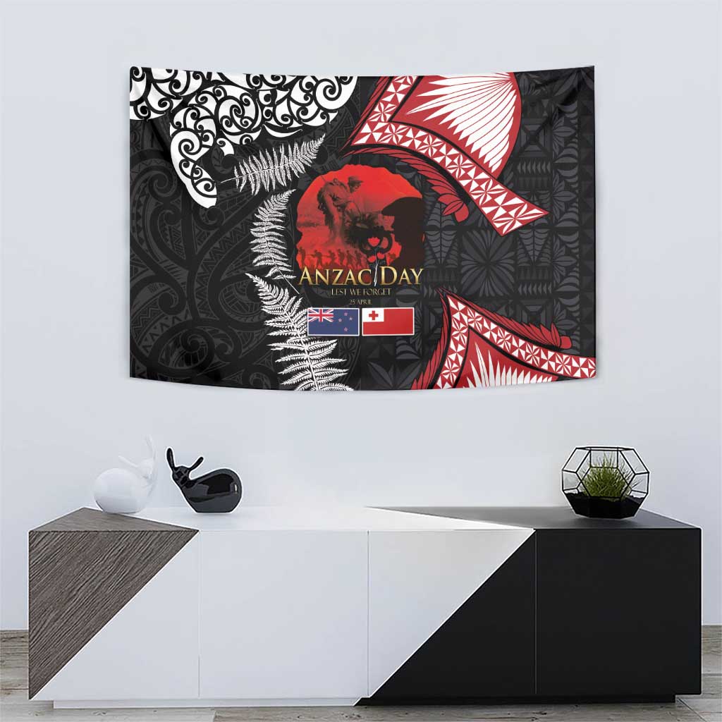 Tonga and New Zealand ANZAC Day Tapestry Gallipoli Lest We Forget Ngatu Art Tribal and Maori Tattoo with Fern LT03 - Polynesian Pride