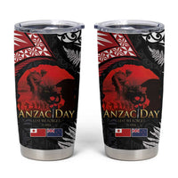 Tonga and New Zealand ANZAC Day Tumbler Cup Gallipoli Lest We Forget-Ngatu Art Tribal and Maori Tattoo with Fern LT03 Black - Polynesian Pride