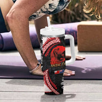 Tonga and New Zealand ANZAC Day Tumbler With Handle Gallipoli Lest We Forget-Ngatu Art Tribal and Maori Tattoo with Fern LT03 - Polynesian Pride