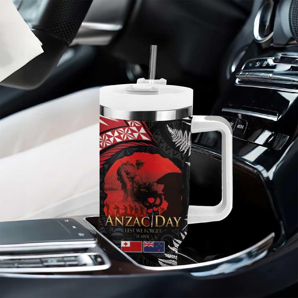 Tonga and New Zealand ANZAC Day Tumbler With Handle Gallipoli Lest We Forget-Ngatu Art Tribal and Maori Tattoo with Fern LT03 - Polynesian Pride