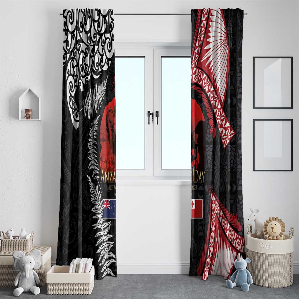 Tonga and New Zealand ANZAC Day Window Curtain Gallipoli Lest We Forget Ngatu Art Tribal and Maori Tattoo with Fern LT03 - Polynesian Pride